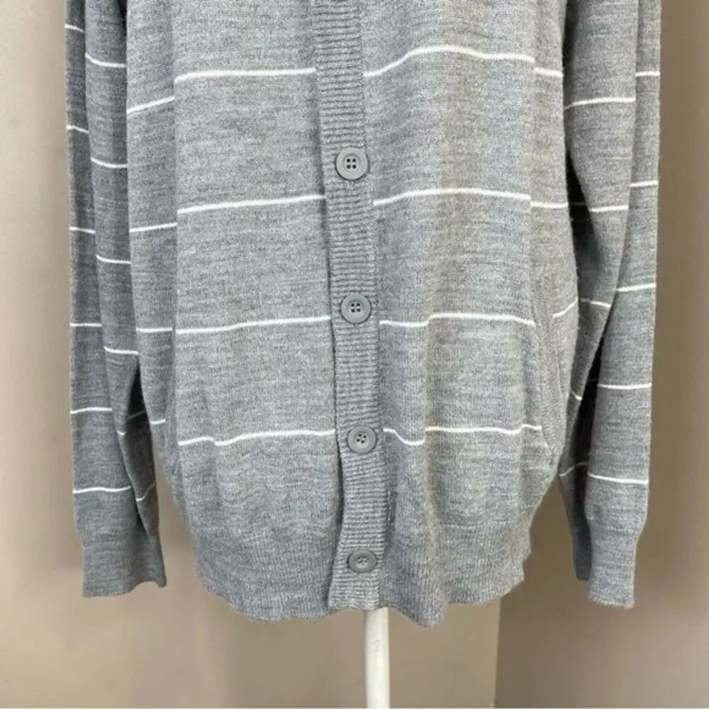 Women’s Sweater Cardigan 2XL Gray Stripe long sleeve V Neck